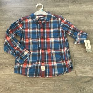 NEW carters boys button plaid down shirt